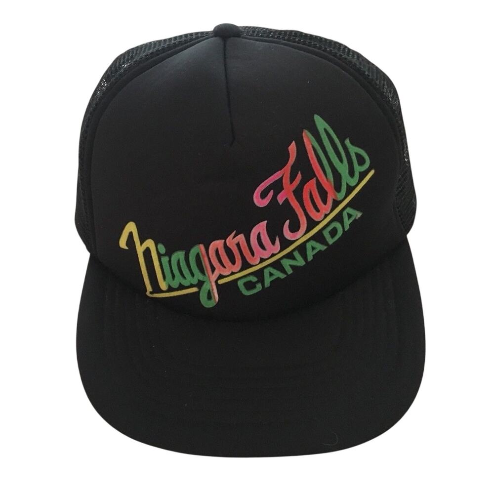 Niagara Falls Cap Trucker Hat Snapback Vintage Black and Neon Script Canada